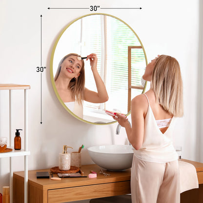 Large Gold Round Vanity Framed Mirror for Wall  Metal Framed 30 Inch  Mirror Tempered Glass