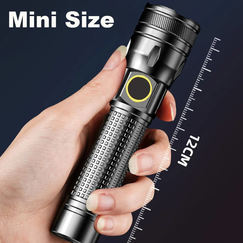 Aluminum Alloy Rechargeable LED Flashlight, Power Display, High Power Torch Light Waterproof.