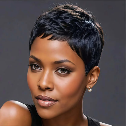 Short elf-cut wig with bangs, synthetic wig, women's short color wig.