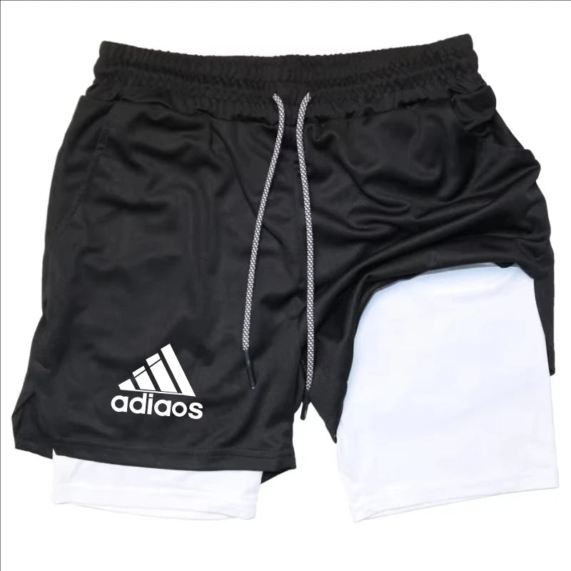 Men Compression Shorts, Summer Gym Fitness, Running, Training, Sports Shorts, Two-In-One Mesh Shorts.