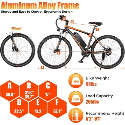 NEW Electric Bike for Adults Mountain Bike, 26" LCD Display, 21Speed