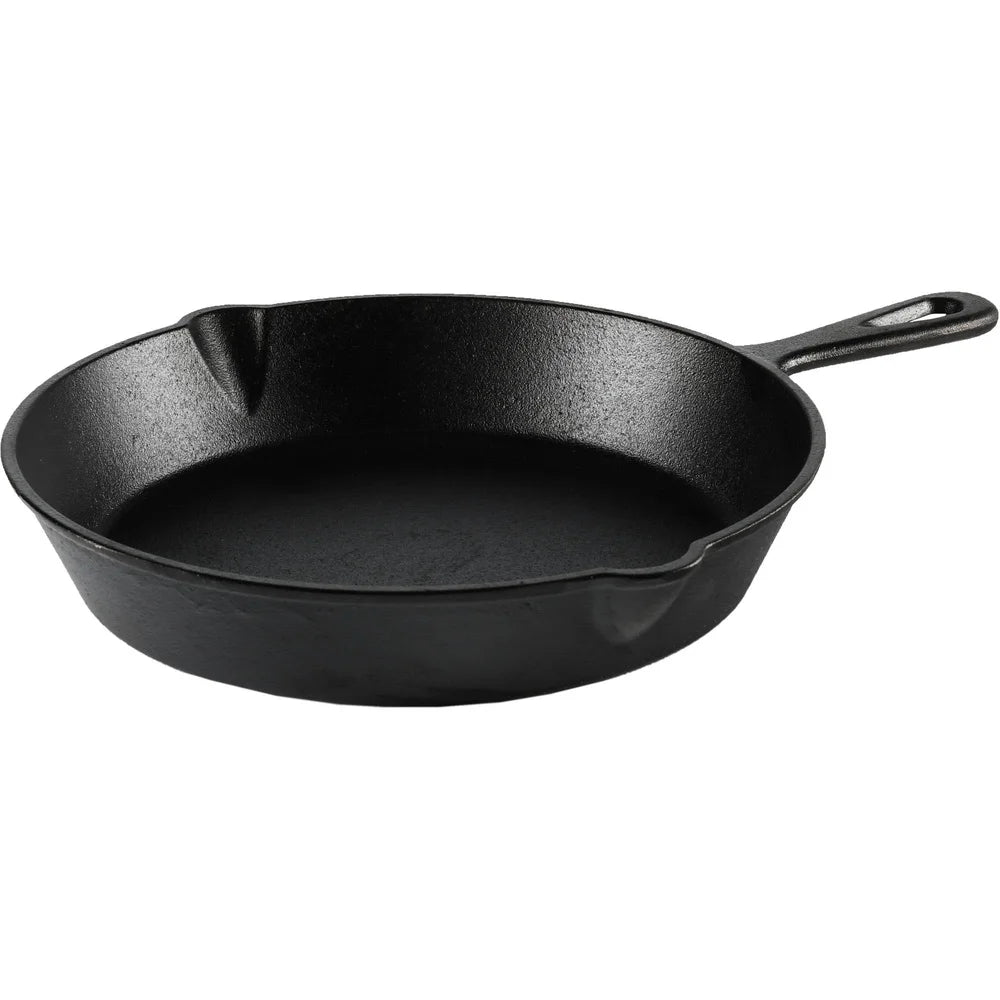 Pre-Seasoned Cast Iron Skillet 10.5 Inch, Heat Distribution Versatile Cooking Nonstick Surface, Campfire Safe Easy Drain Pour.