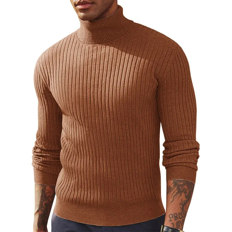 Autumn Men Slim Fit Long Sleeve Turtleneck Sweater Knitted Pullover.