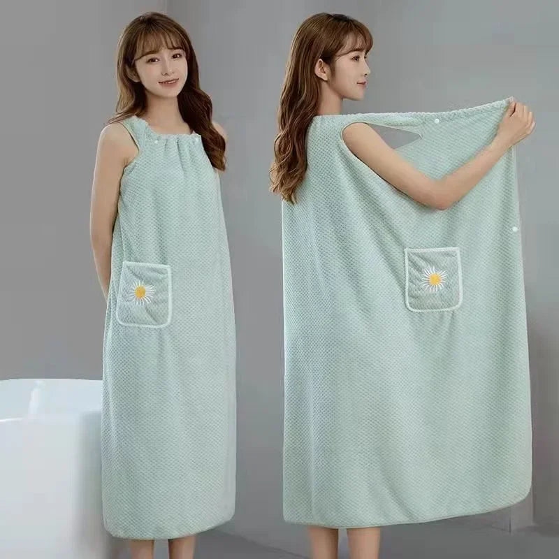 Bath Towel  Women Wearable Wrap Polyester Skirt Washable Bathrobe.