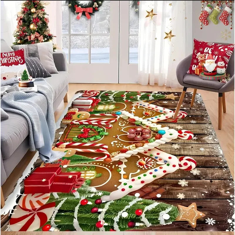 Christmas House Snowflake Area Mat, Red with Gold and White Snowflakes.