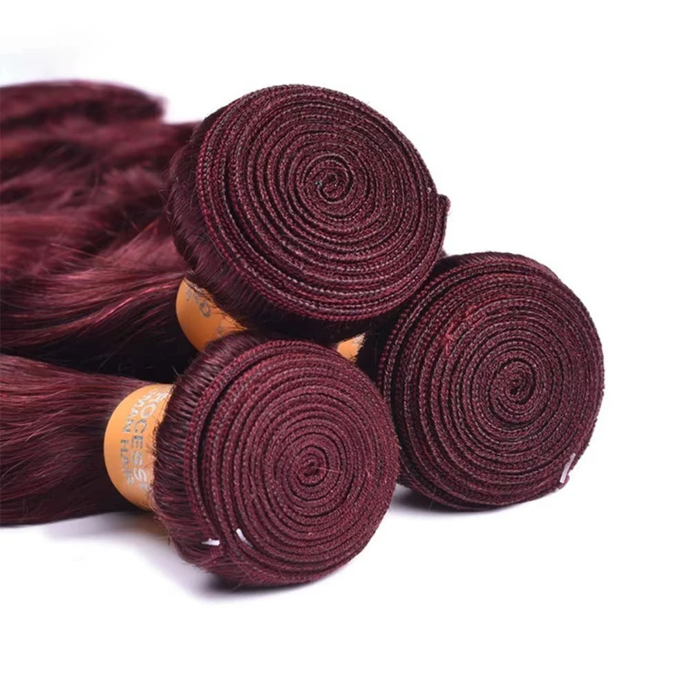 16A Burgundy 99j Body Wave Bundles, Red Colored Human Hair Bundles, 1/3/4 PCS Brazilian Virgin Hair Weave Extension For Women.