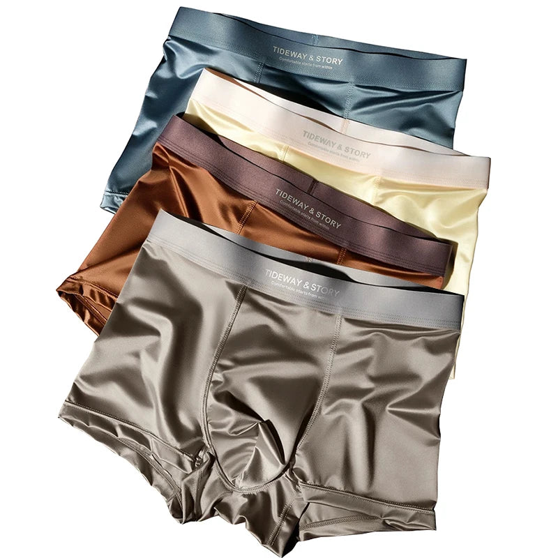 4PCS Men Underwear, Ice Silk High-End Men Light Luxury Satin Silk Breathable Shorts Without Marks.