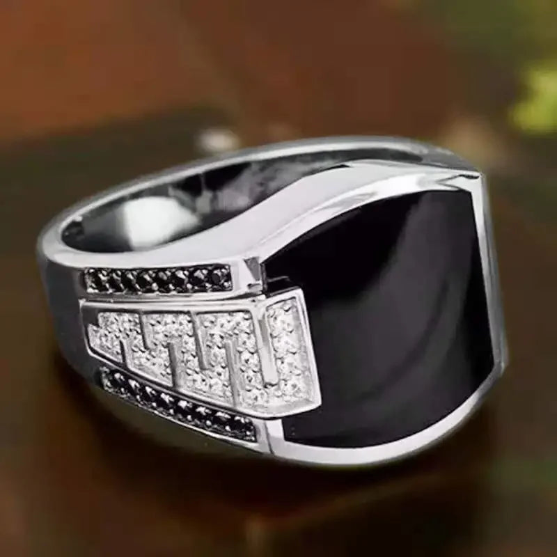 New Hot Sale Fashion Retro Style Square Black Mirror Men Ring.