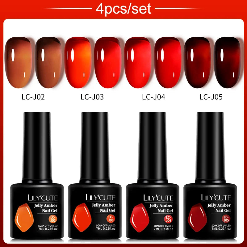 LILYCUTE 4/5Pcs/Set 7ML Nude Pink Gel Nail Polish, and Translucent Jelly Nail Art Gel, Semi Permanent Design Manicure Set.
