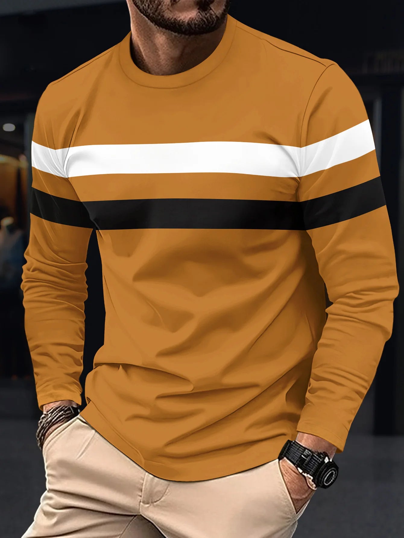 2025 Autumn/Winter Fashion, Men Long Sleeve Round Neck T-shirt Anti Wrinkle.