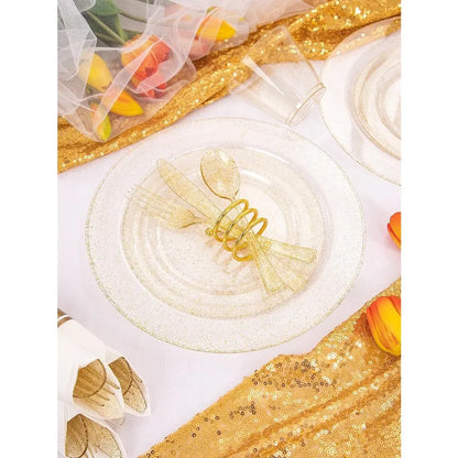 112Pcs Gold Glitter Plastic Plates  Disposable 16 Dessert Plates 16 Din