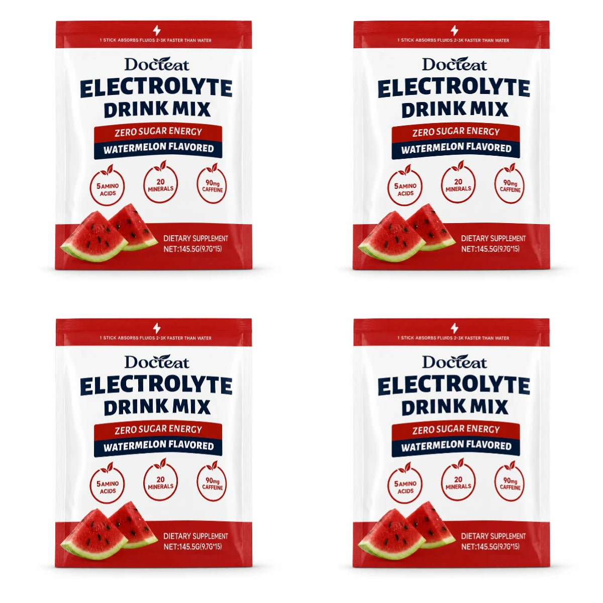Electrolyte Drink Mix, Watermelon Flavored Zero Sugar Powder, 15 Servings, 90mg Caffeine with L-Citrulline and Taurine.
