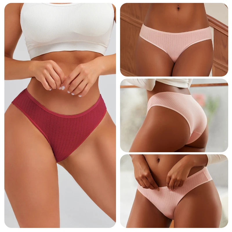 7PCS Women Seamless Cotton Panties, Ladies Low Rise Stripe Underwear Elastic Comfortable Cotton Briefs.