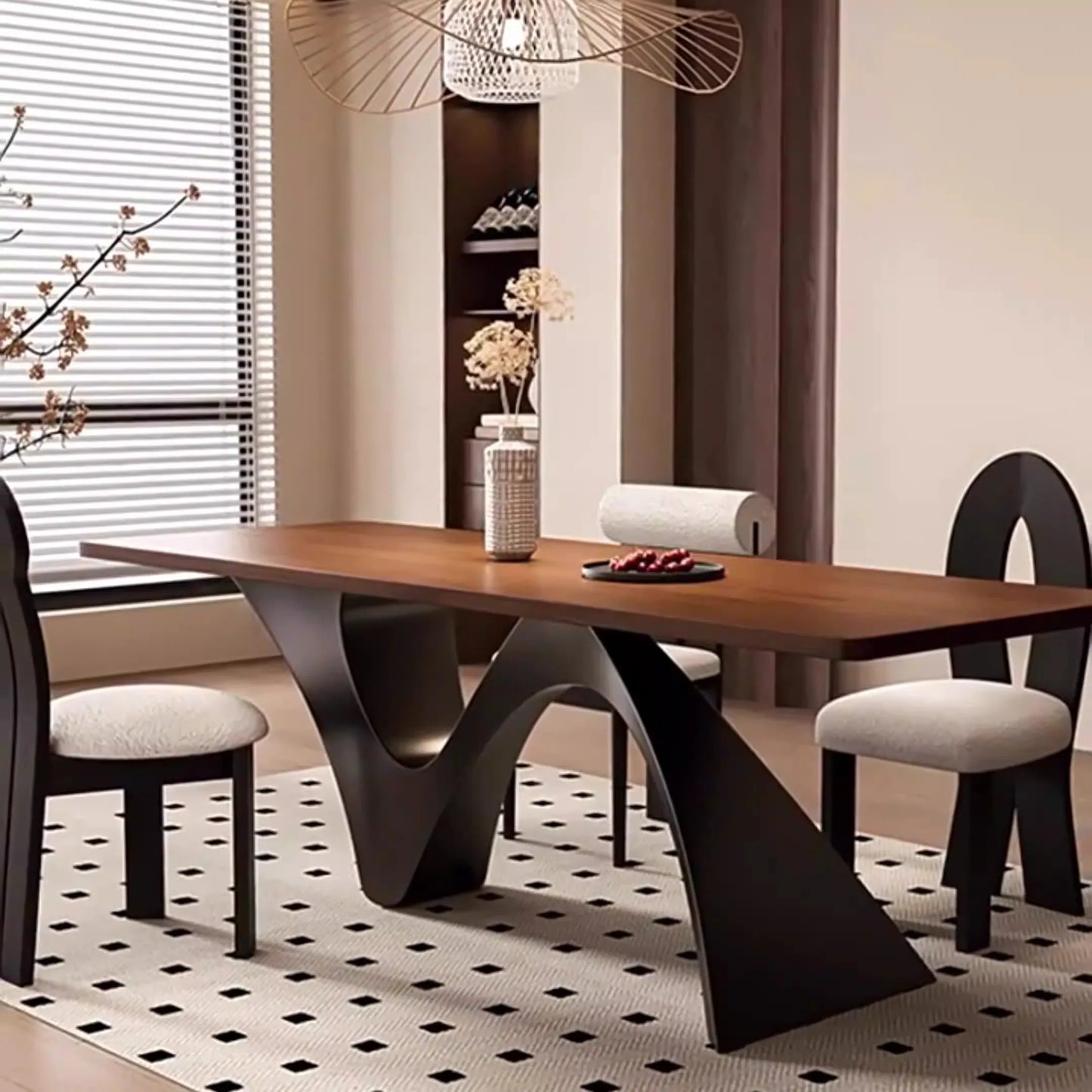 Modern retro solid wood rectangular dining table set.