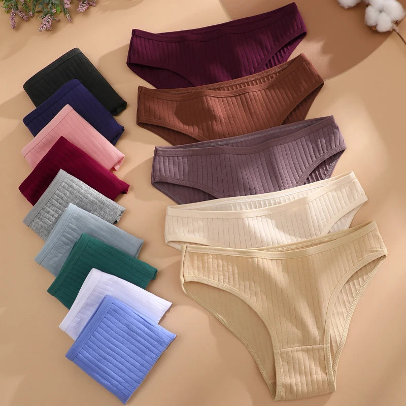 7PCS Women Seamless Cotton Panties, Ladies Low Rise Stripe Underwear Elastic Comfortable Cotton Briefs.