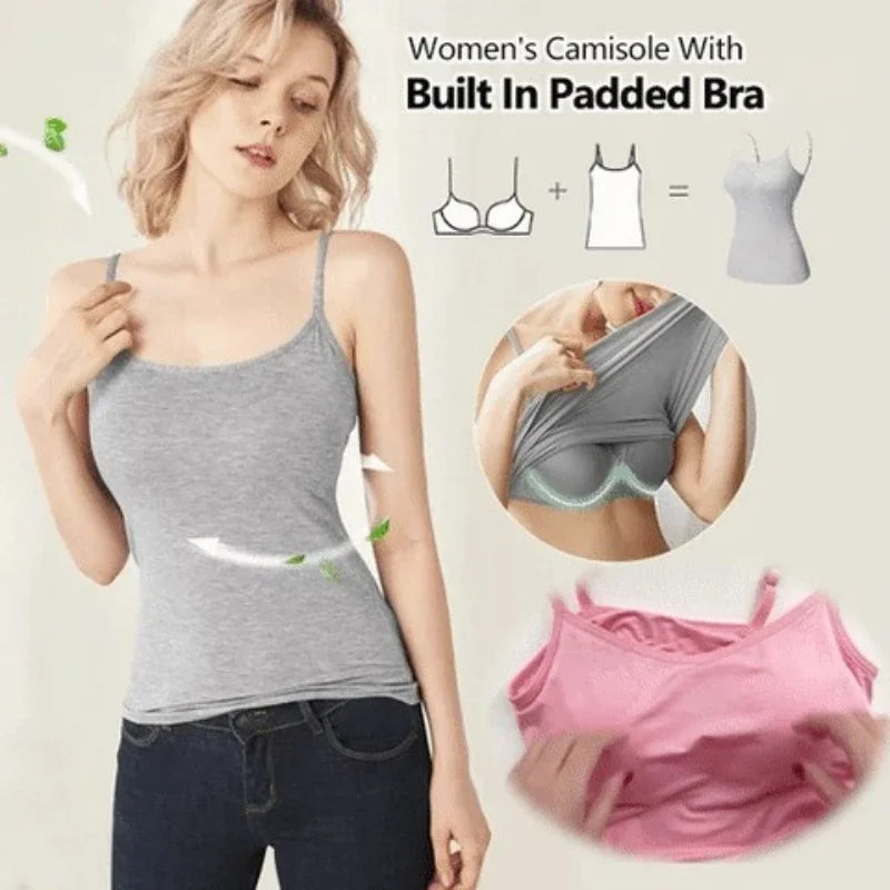 Spaghetti Top Women Vest Women Camisole with Built in Bra Cami Top Vest Tank Top 2024.
