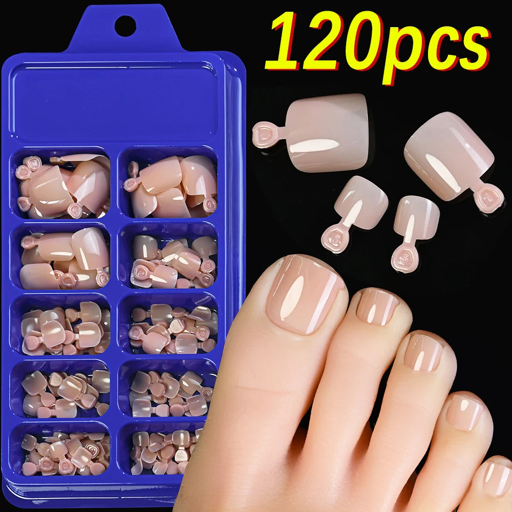 100PCS Short Square False Toenail Tips, Full Cover Acrylic Nail Art.