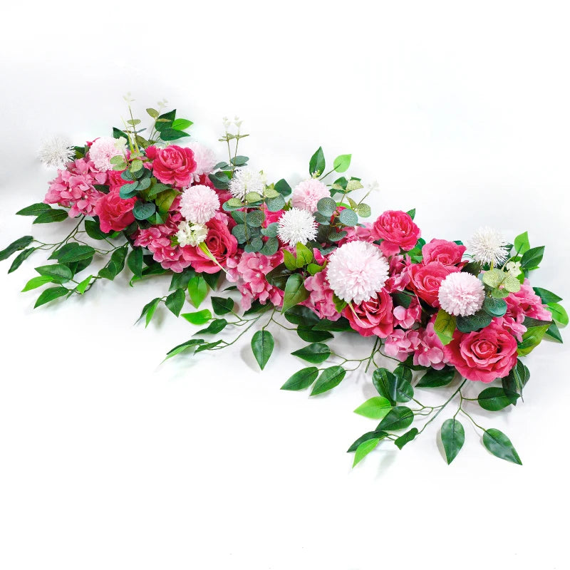 100cm Luxury White Rose Artificial Flower Row Wedding Table Centerpiece Flowers.