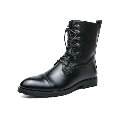Men Lace Up High-top Boots Fashionable Outdoor Black Combat Boots