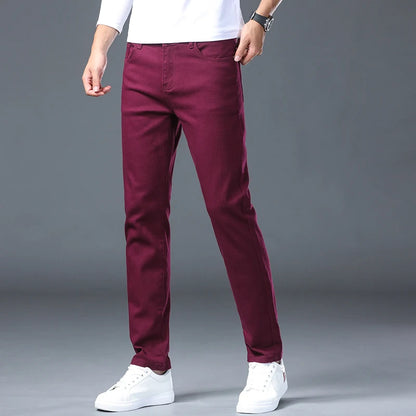 Men Fashion Classic Jeans Solid Color  Streetwear Trousers Stretch Slim-fit