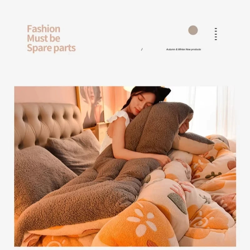 Lamb Fleece Blanket Winter Comforter, Thickened Quilts Double-sided Velvet.