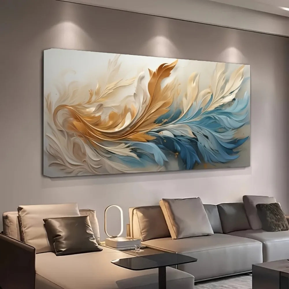 abstract gold feather canvas art for interior decoration