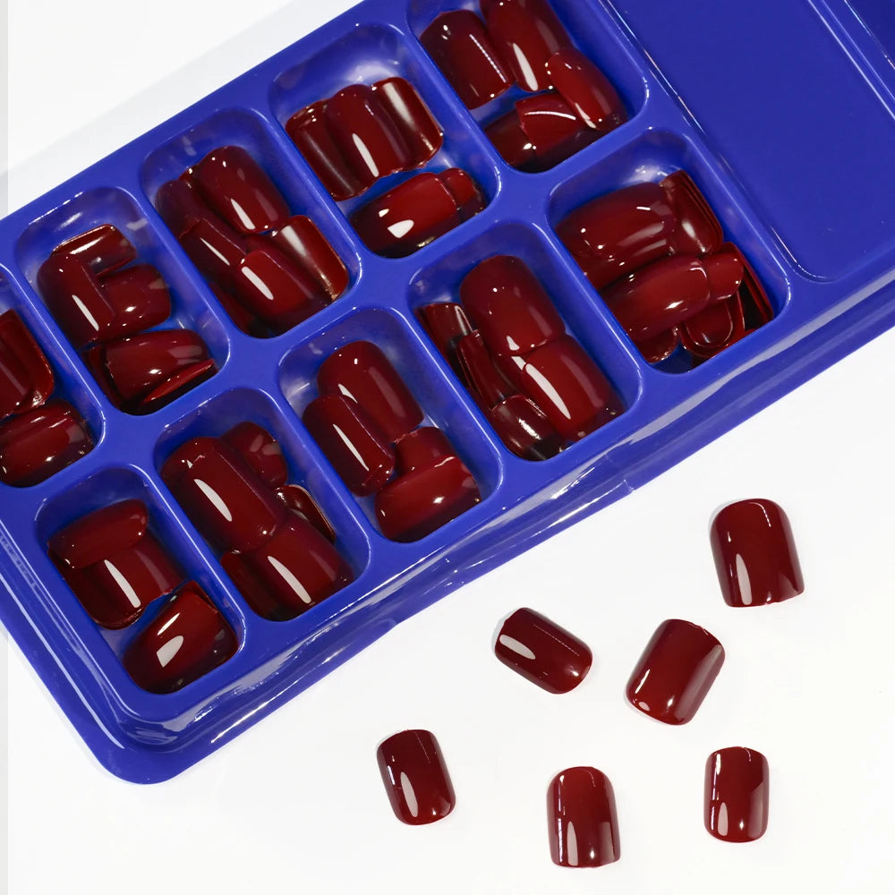 120Pcs Red Short Square Fake Nails  Full Cover Press on Acrylic Fingertip.