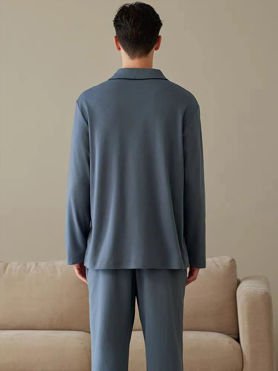 Pajamas Men's Long-Sleeved Spring and Autumn Men's Two-Piece Suit