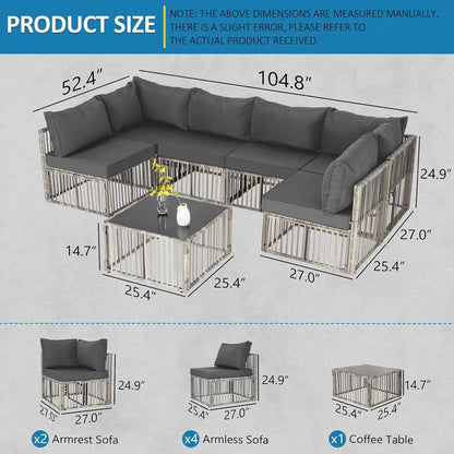 7 Pieces Outdoor Patio Furniture Set, Wicker Outdoor Sectional.