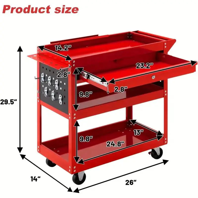 3-layer heavy-duty rolling tool  storage vehicle - industrial organizer  rack with wheels