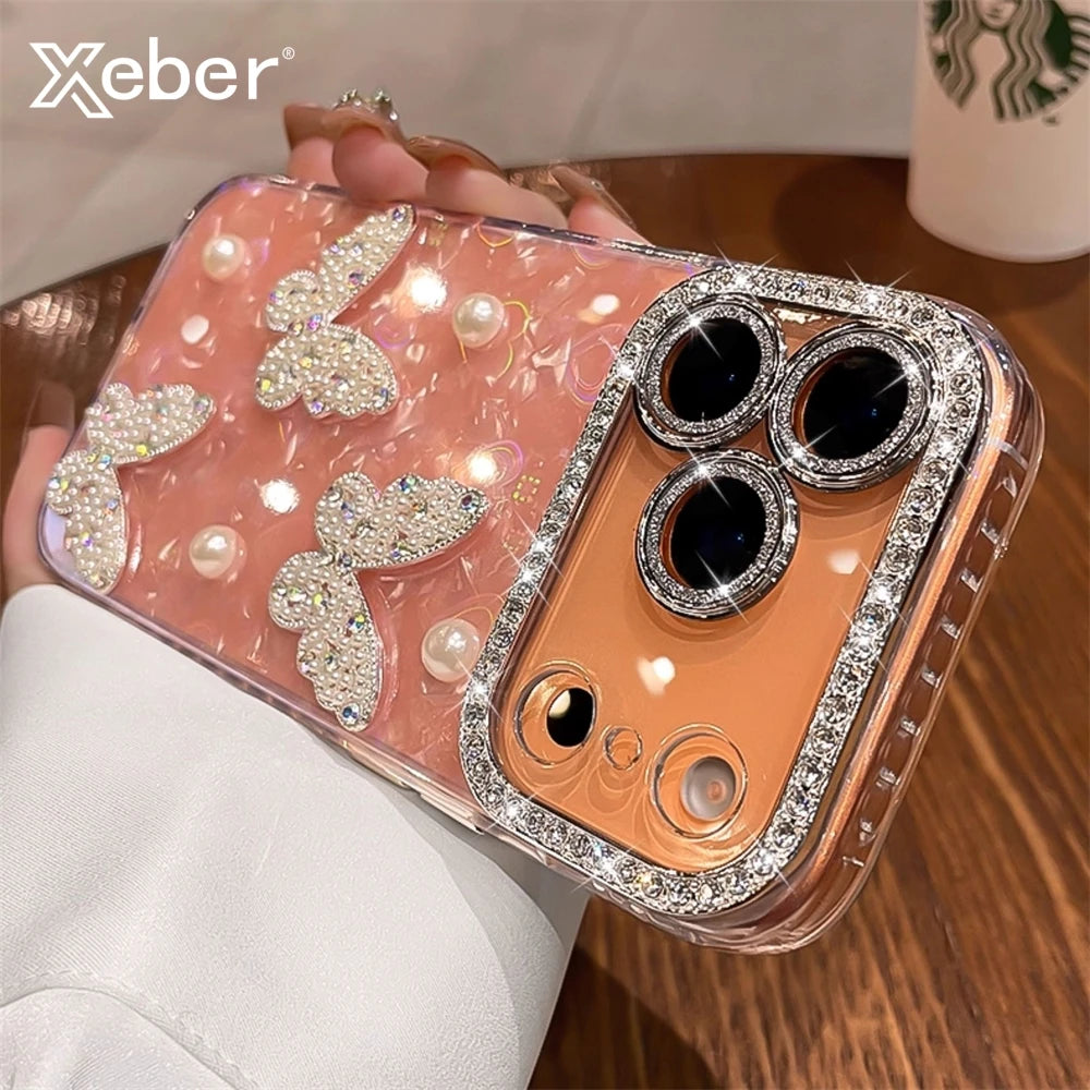 Luxury Diamond Butterfly Phone Case For iPhone 17 Air 16 15 14 13 12 Pro Max
