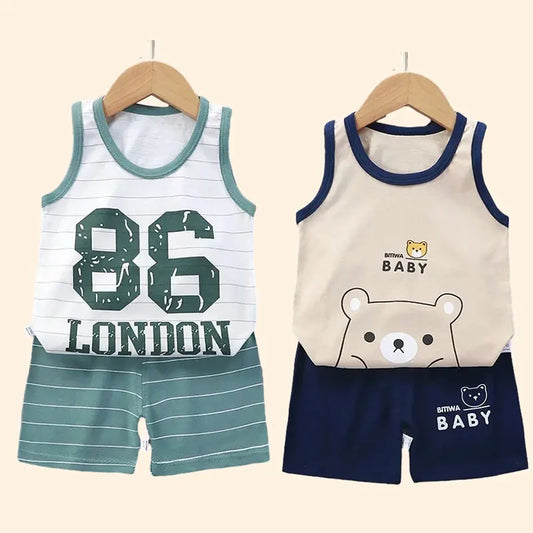 Vêtements pour enfants, gilet costume pour garçons et filles, ensemble d'été en coton pour bébé, débardeur et short.