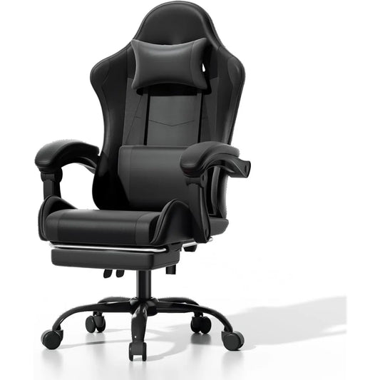 Athena Collection Carbon Fiber Black Gaming Chair - Ergonomic with Footrest, Headrest, Lumbar Support, Height Adjustable Swivel.