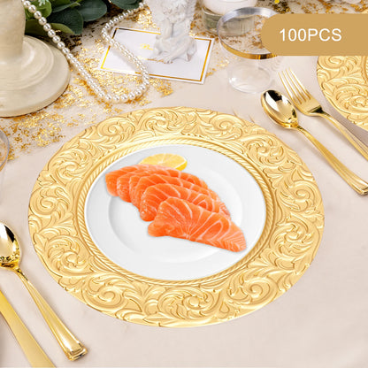 Plates 100-Piece Set Round Reusable Serving Plates, Gold, Black, Silver, Green