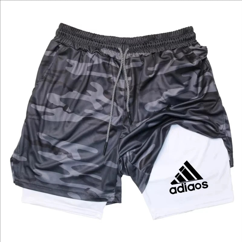 Men Compression Shorts, Summer Gym Fitness, Running, Training, Sports Shorts, Two-In-One Mesh Shorts.