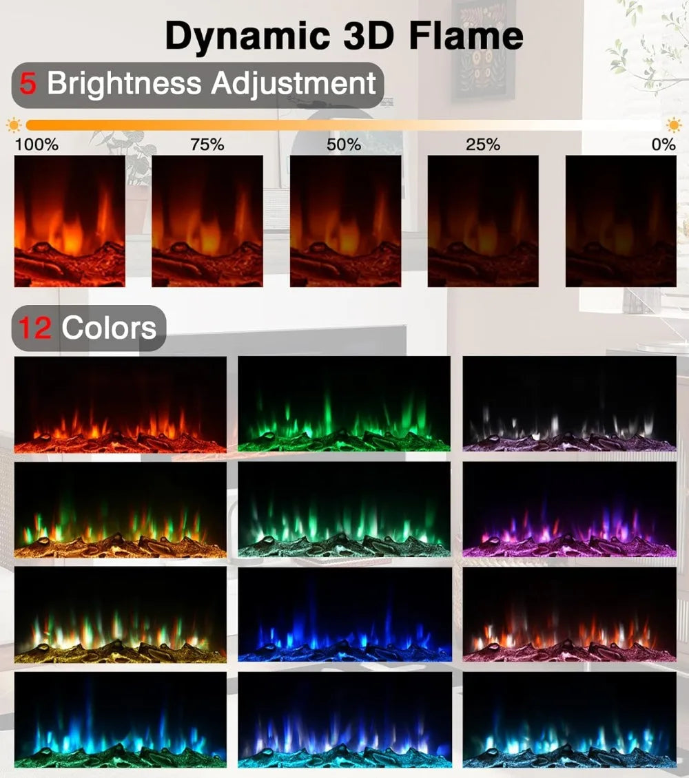 40" Freestanding Electric Fireplace Heater with Mantel, 12 Flame Colors & Remote Control for Living Room.