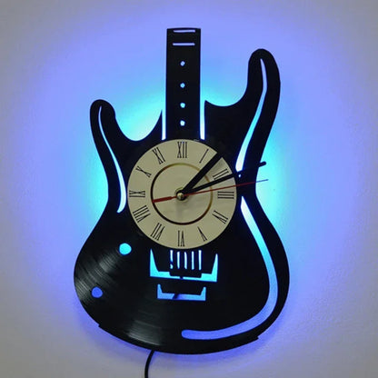 Vinyl Record LED Wall Clock , Music Theme Guitar Clock