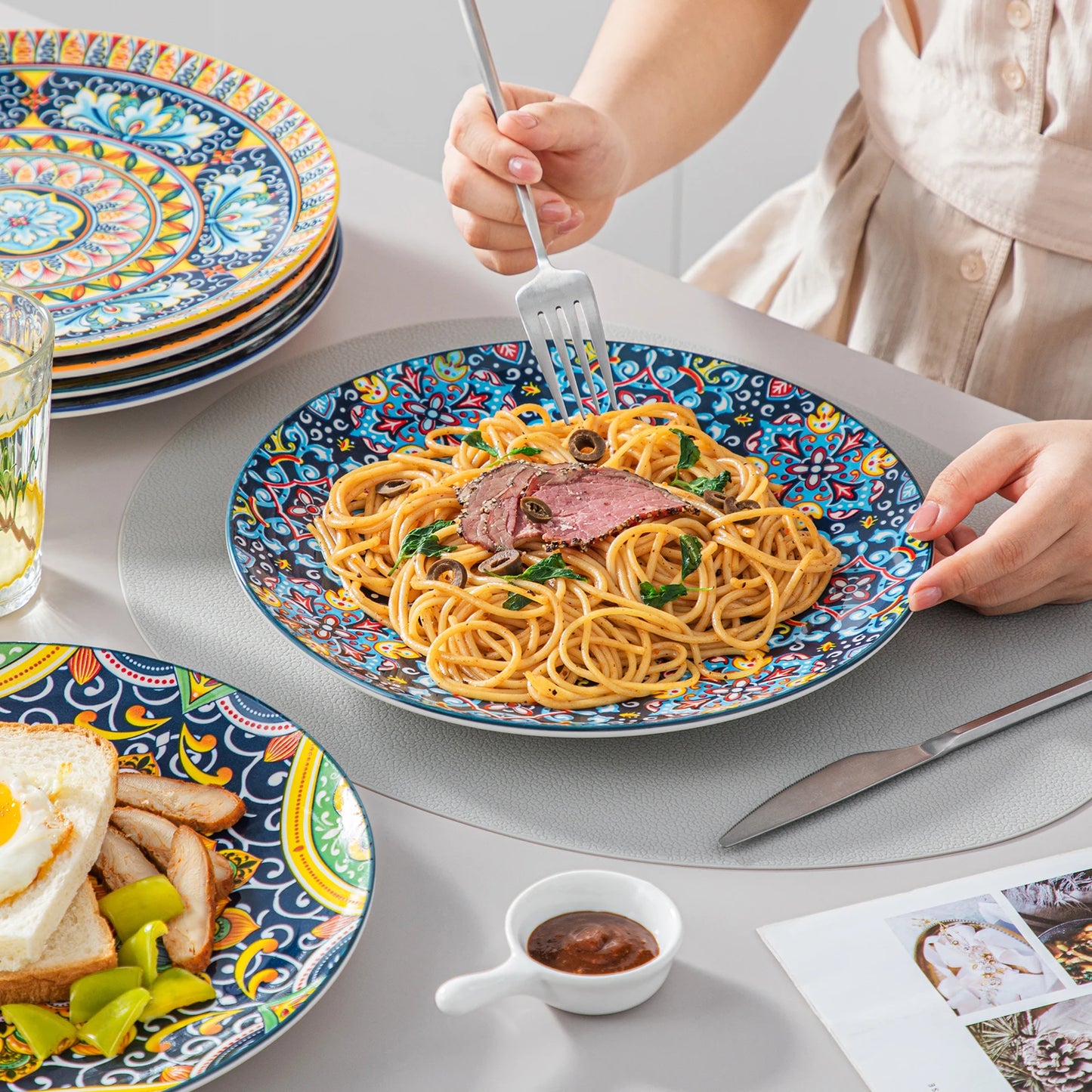 6/12 Piece Porcelain Dinner Plates, Crockery Breakfast Plate Set. Scratch Resistant Flat Plate Set for 6.