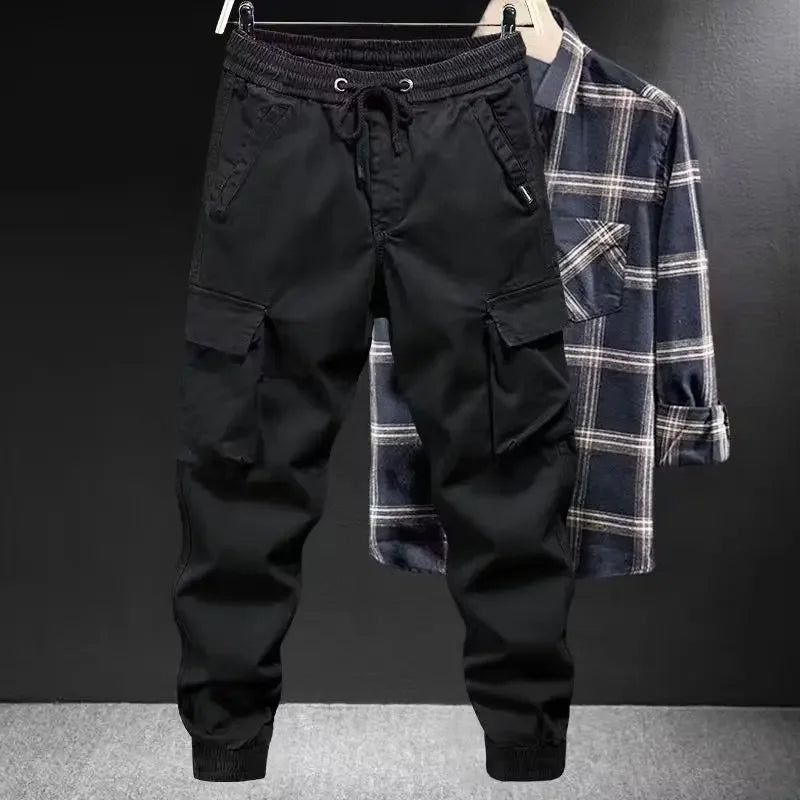 Fashionable Casual Pants Men's Loose-fit  Cargo Pants Solid Color Cropped