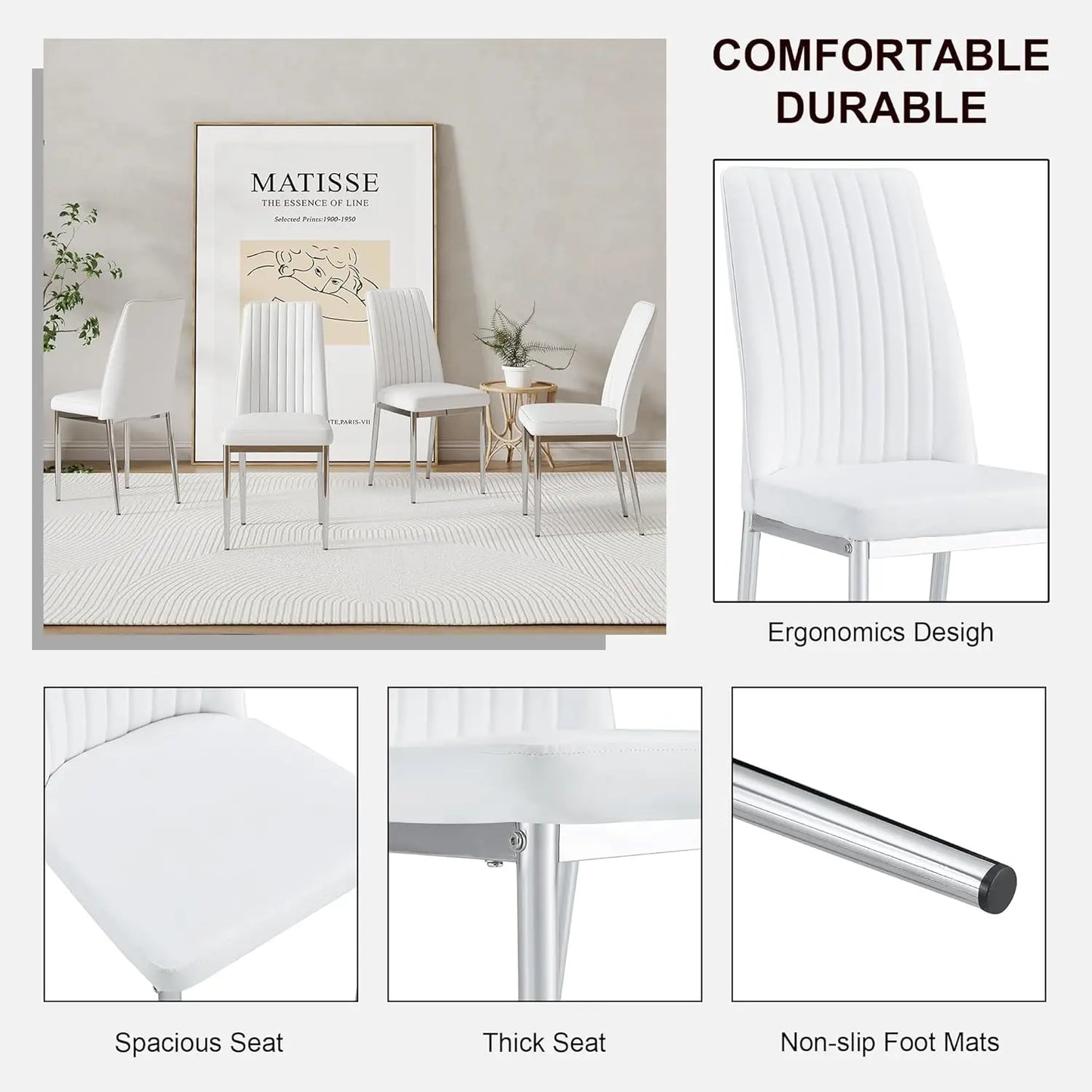 Modern Dining Chairs Set for 6, Kitchen Dining Room Chair PU Leather Upholstered.