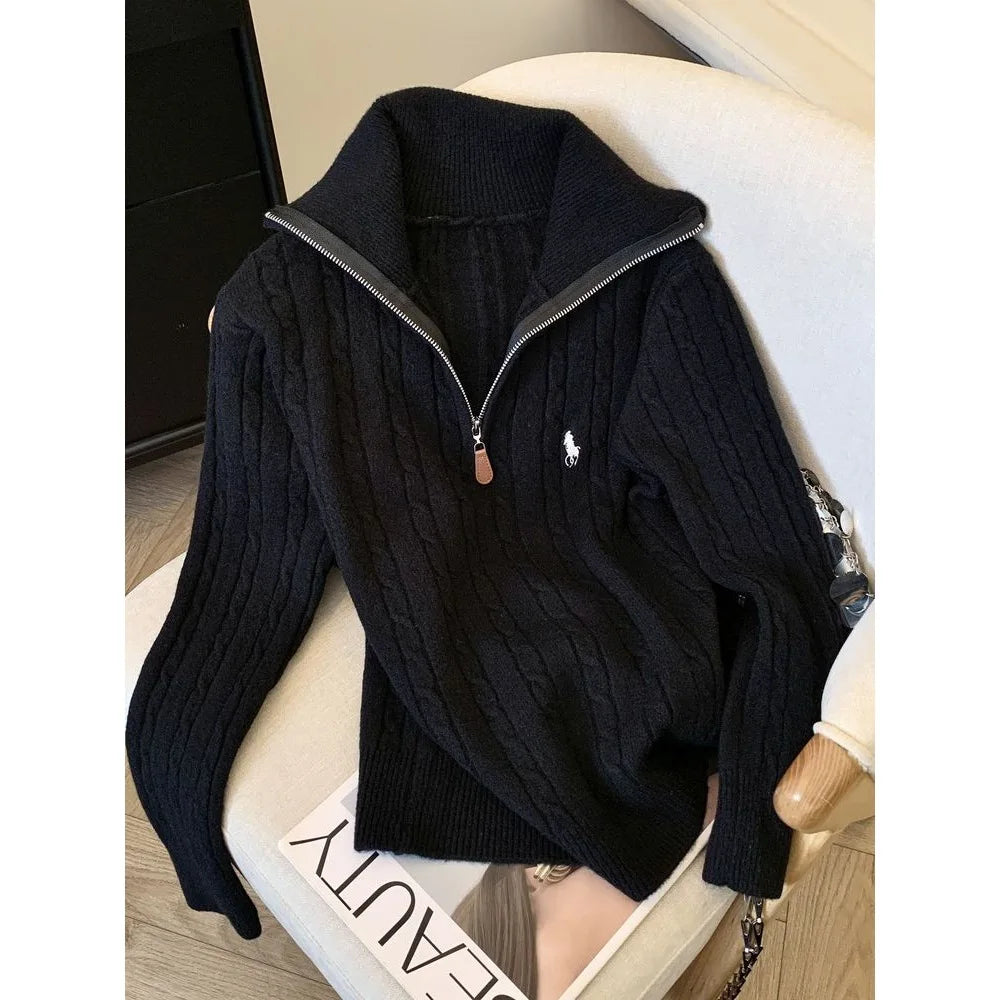 Slimming Effect Loose Fit Polo Neck ,Half Zip Sweater New Arrival!!!!