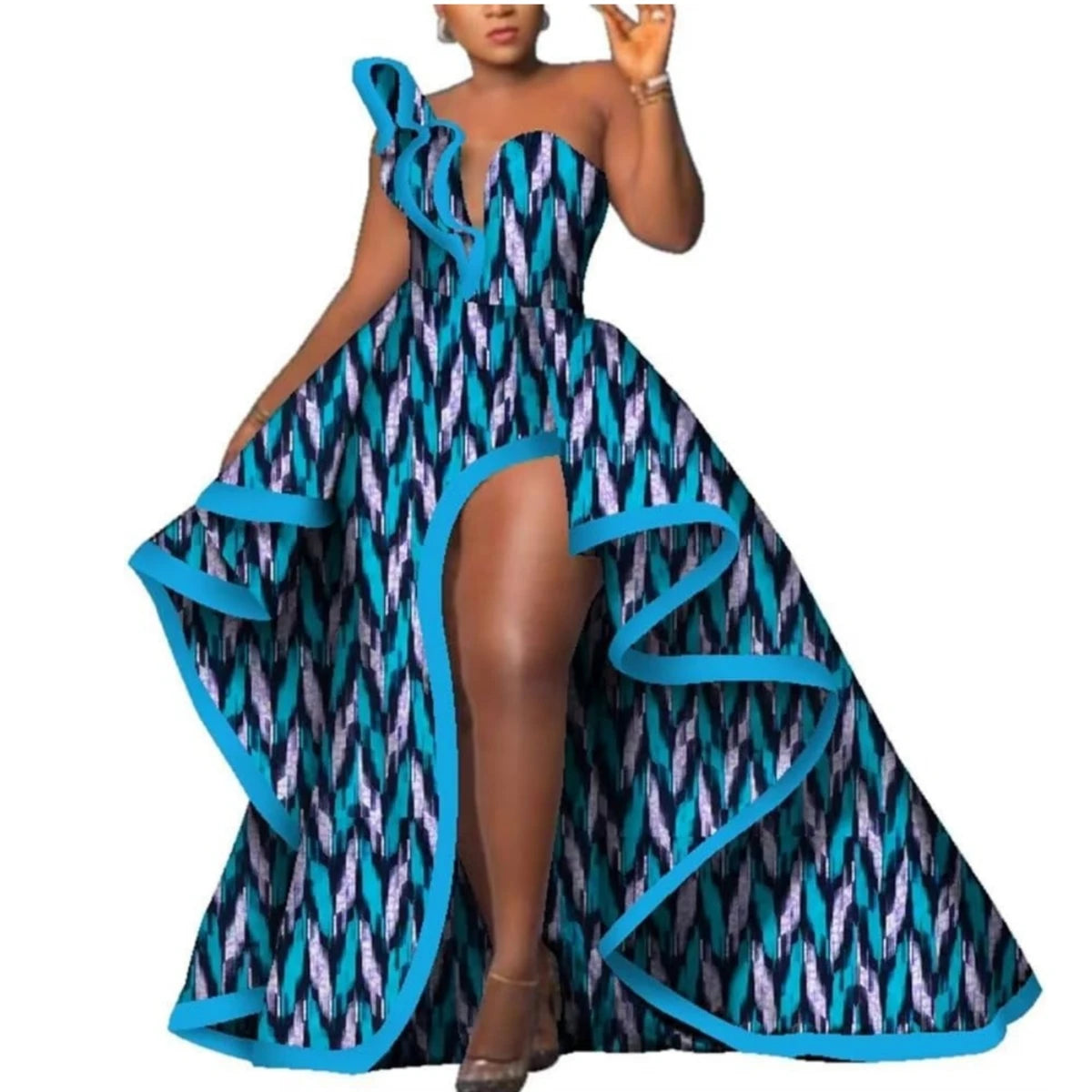Dashiki Party Dresses Fashion Robe Floral Print Maxi, Long Strapless African Dresses for Women WY6981.