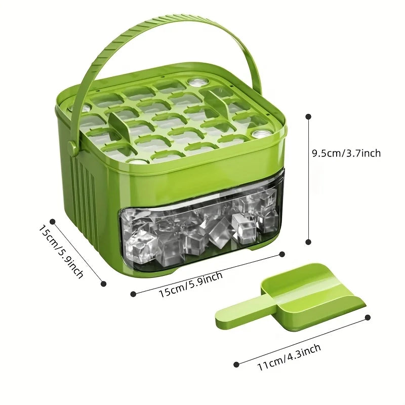 Compact Double Layer Ice Cube Tray with Lid and Bin, Pull-Out Ice Drawer with Portable Handle.