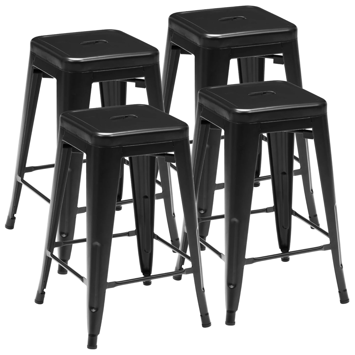 JHK 24 IN Metal Bar Stools, Set of 4 Stackable Stools, No Assembly Required.