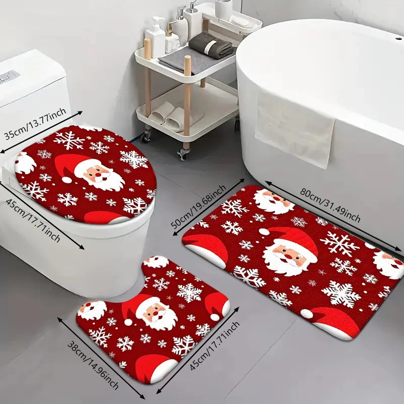 A snowflake Christmas style toilet mat can be purchased individually, or assembled as a set for bathroom carpets.