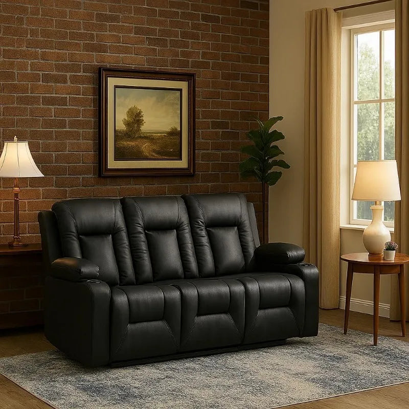 Leather Recliner Sofa Set with Manual Recliners Couch, Loveseat and Armchair