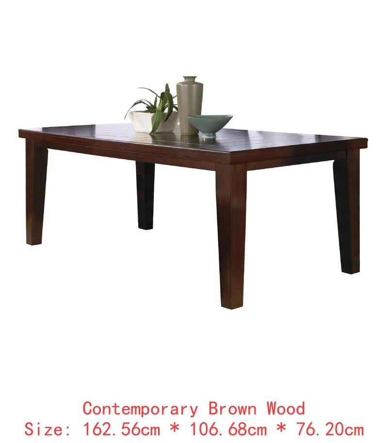 Contemporary 6-Piece Dining Set, 18" Extendable Leaf Table, Upholstered Chairs and Bench, Solid Wood, Brown Finish.