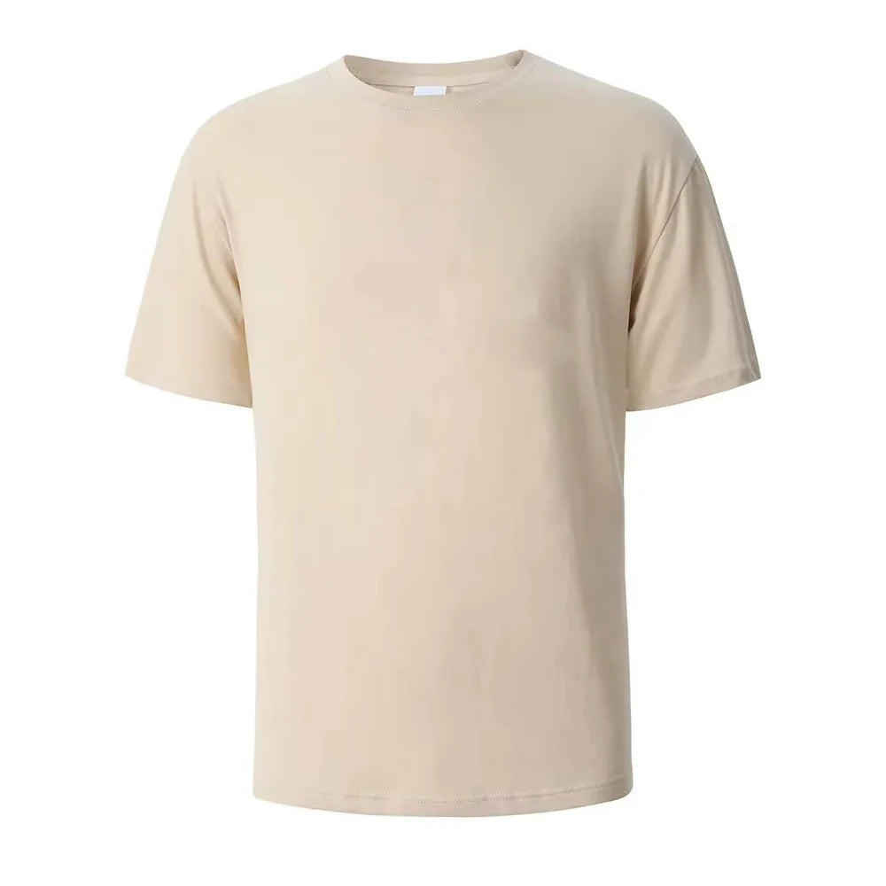 500/300g Heavy-duty White Pure Cotton T-shirt, Thickened Threaded Round Neck Short Sleeves.