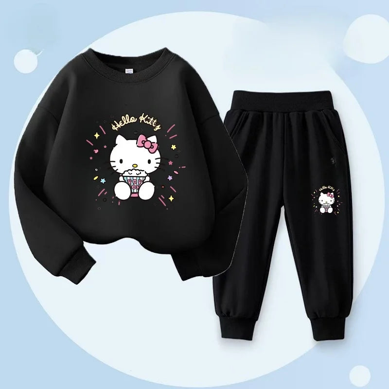Autumn Baby Girl Clothes Set, Children Senerio Hello Kitty Cartoon Print Sweatshirt and Pants.