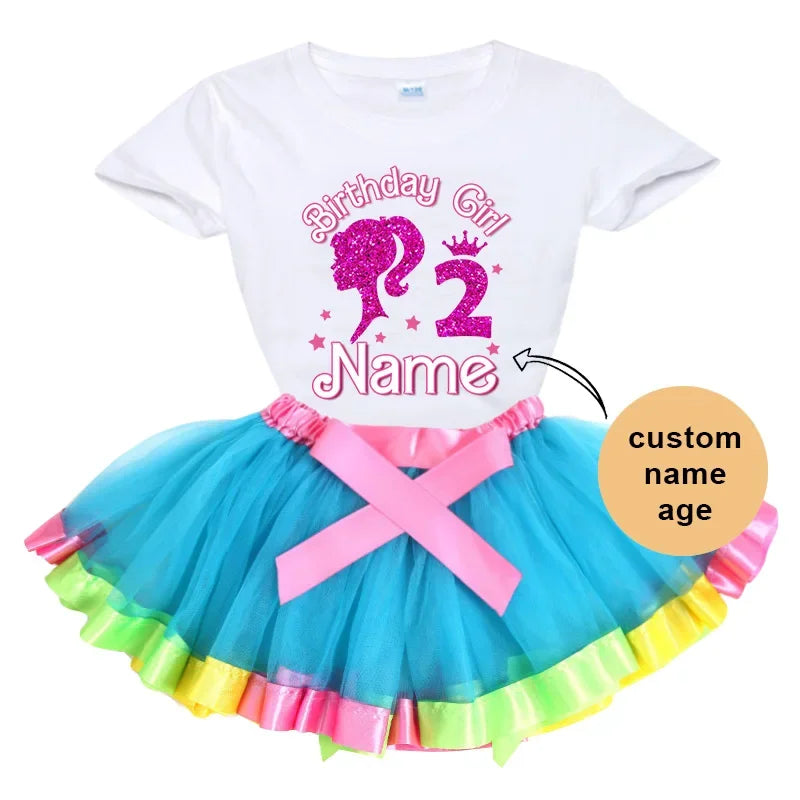 Birthday Girl 5th Outfits Rainbow Dress, Tutu Dress Suit Kids Clothing.